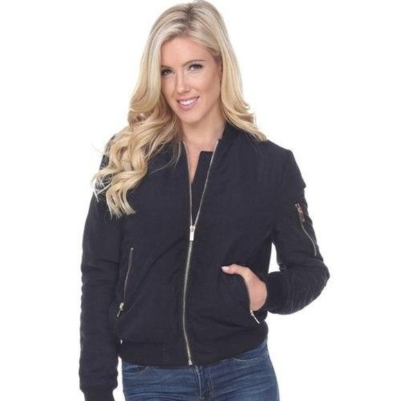 Black Long Sleeve Bomber Jacket 893-02 - Picture 2 of 2